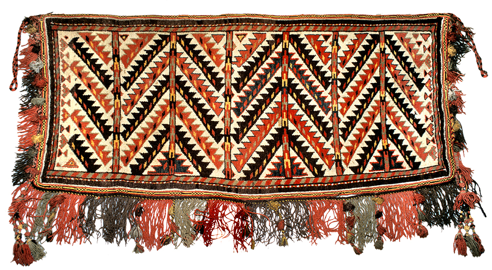 Karakalpak pile bag face, early 20th century, using a motif commonly found on Yomut weavings. USMH 45-47
