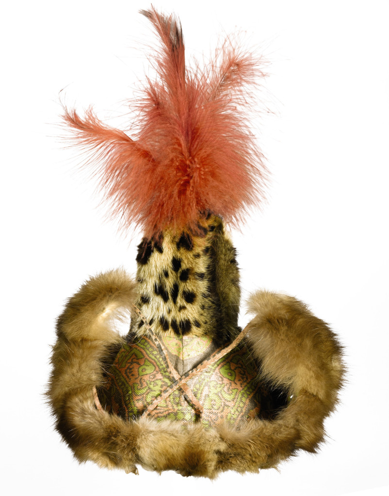 Central Asian feather, fur and silk hat (above) and silk robe with fur lined cuffs and collar (below), 11th-12th century. Sotheby's London, 24 April 2013, sold for £242,500/$369,860