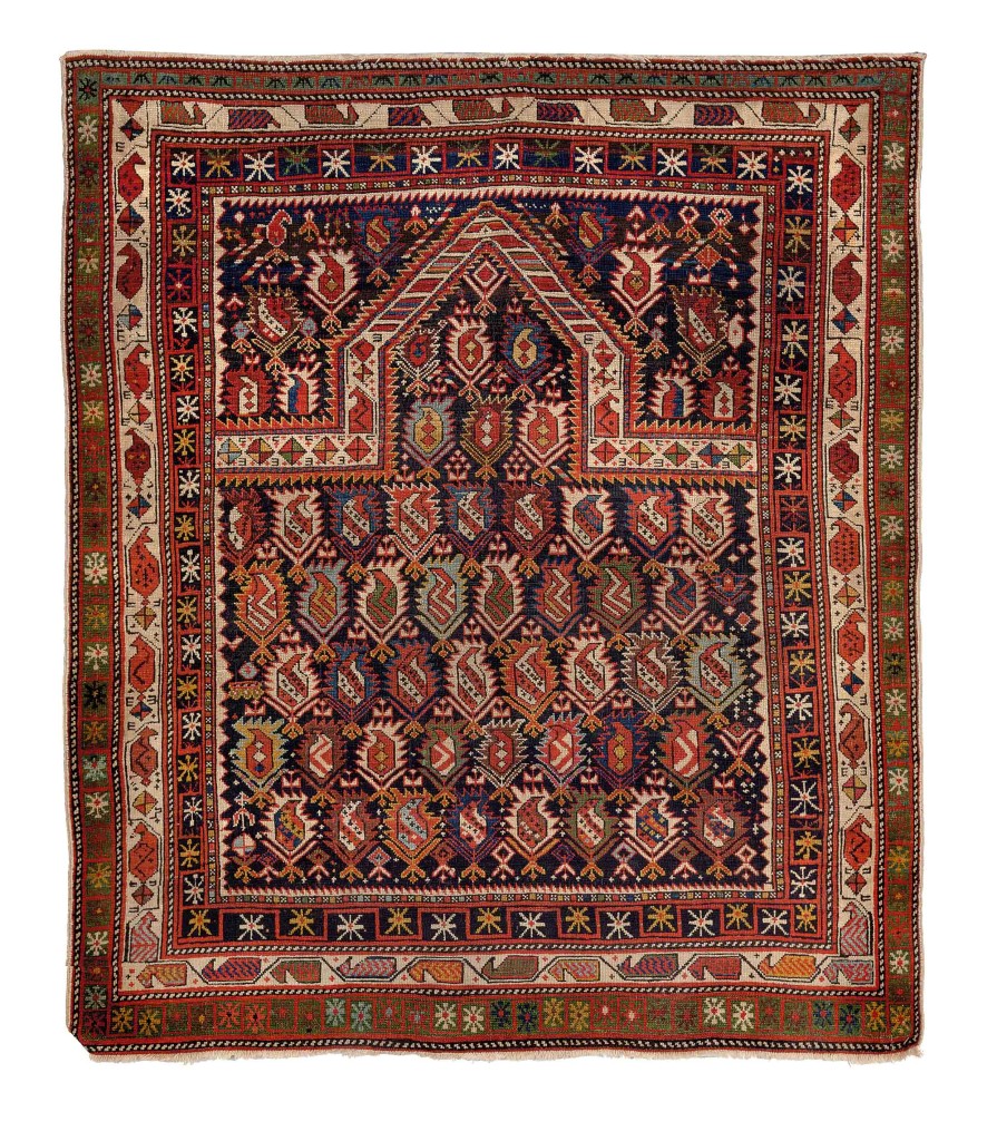 Marasali Shirvan prayer rug, northeast Caucasus, late 19th century. 110 x 120 cm.