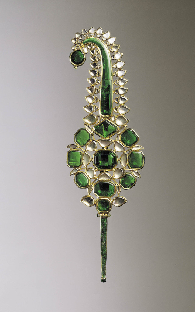 Turban Ornament, India, Mughal dominions, 17th century, Gold set with emeralds and diamonds, and enamelled, The al-Sabah Collection, Dar al-Athar al-Islamiyyah, Kuwait ornament