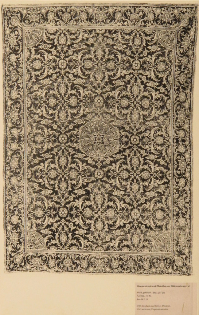Inv. Nr. I 10. Ottoman carpet (290 x 217 cm), Cairo about 1540-5. Acquired 1905 as a gift from von Dirksen.
