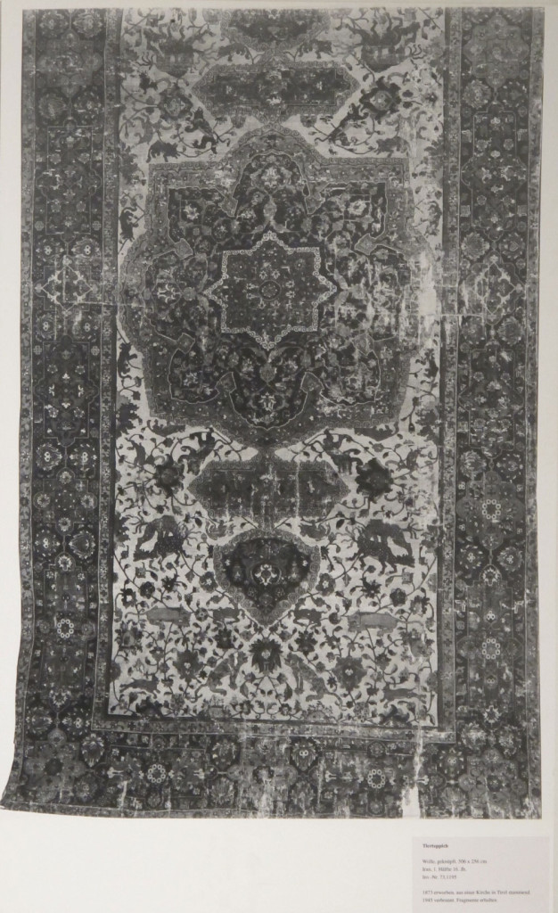 Inv. Nr. KGM  73,1195. White-ground carpet (506 x 256 cm). North Persia, second half of the sixteenth century. Acquired 1873 from a church in the Tyrol.