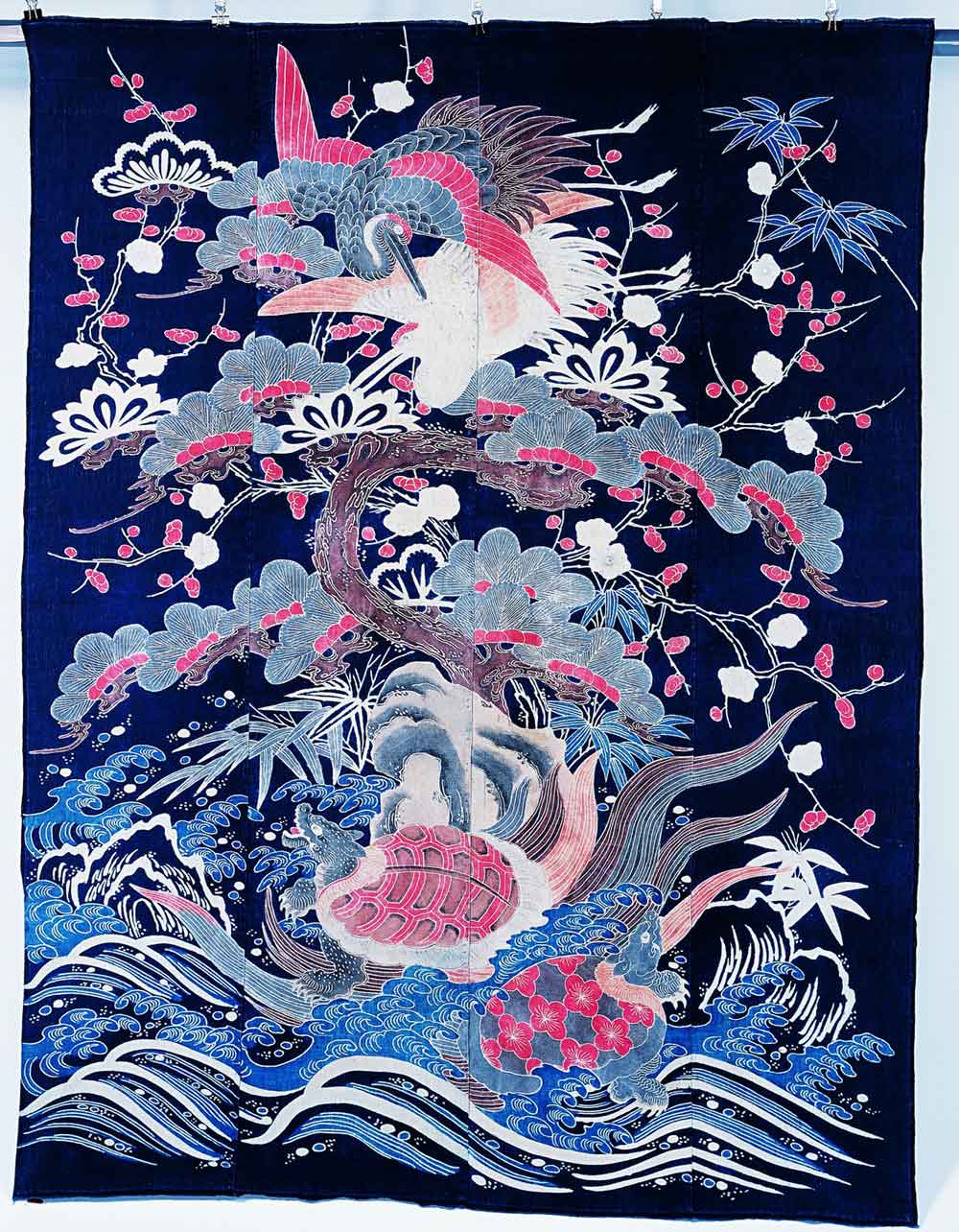 Bedspreads (futon), Horai Mountain motif, Japan, cotton fabric, tsutsugaki, 162.1 x 125.4 cm, Private Collection