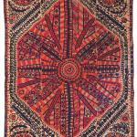 Large medallion suzani, Bukhara, Uzbekistan, 19th century. 273 x 188 cm. Romain Zaleski collection. This type of large medallion suzani is most commonly found among the 60 or so large medallion suzanis, identified as Type A by Michael Franses in his study of the group in The Great Embroideries of Bukhara.