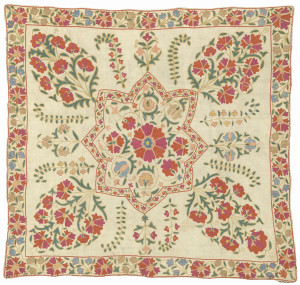 Nurata suzani cover (sandalipush), Uzbekistan, 19th century. 76 x 72 cm. Romain Zaleski collection