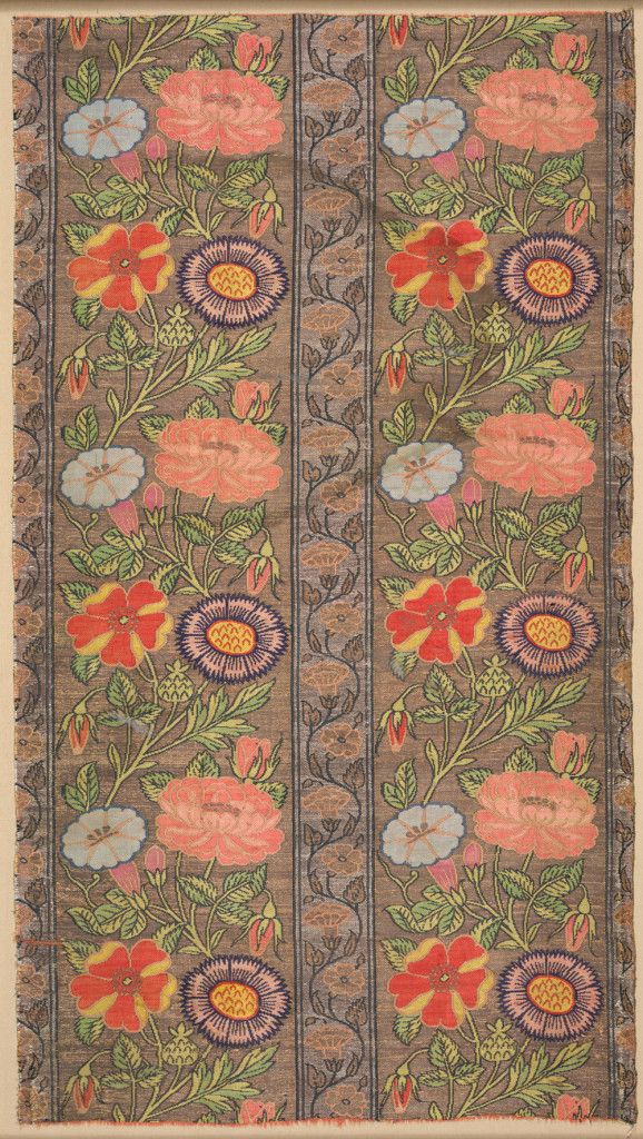 Floral silk on a golden ground, Iran, about 1650. Silk, silver-metal thread; samit; 50.10 x 27.50 cm. The Cleveland Museum of Art, John L. Severance Fund 2003.96