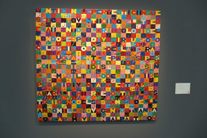 The work of Italian artist Alghiero Boetti (1940-1994) is well known for its use of textiles, in particular the large Mappa series embroidered in Afghanistan. The ese smaller panels are less well known Senza Titolo (1989), embroidery, 109 x 111cm. Dickinson, London and New York.