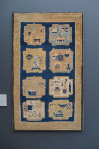 'Hundred Antiques' carpet, Ningxia, 18th century, northwest China. Gallery Moshe Tabibnia, Milan