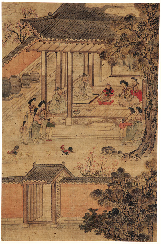 Highlights of an illustrious lifetime: First birthday celebration, attrib. to Kim Hongdo (Korean, 1745–approx. 1806), Joseon dynasty (1392–1910). Ink and colors on silk, H. 28 7/8 x W. 20 ¼ in. Courtesy of National Museum of Korea. Photo: Courtesy of