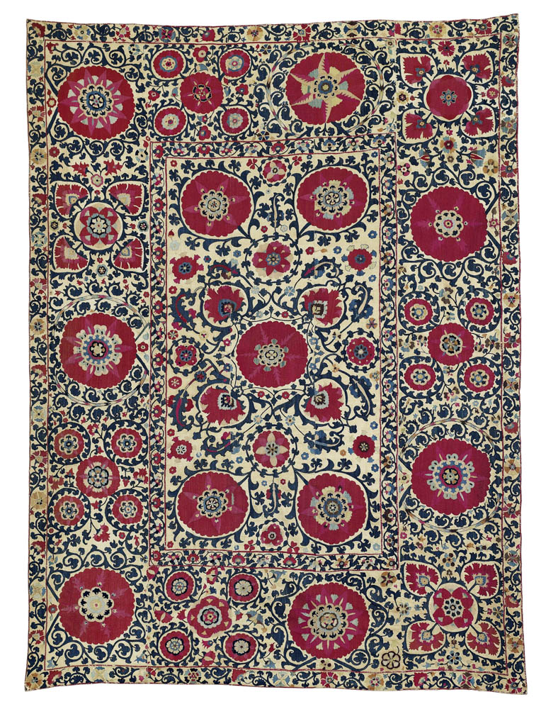 Shahrisyabz suzani embroidery, Emirate of Bukhara, southern Uzbekistan, 18th century, 202 x 270 cm. Rippon Boswell, Wiesbaden, 30 November 2013, lot 159, estimate €21,000
