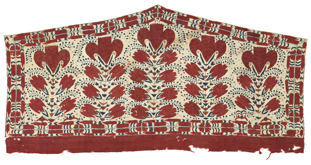 Tekke Turkmen Embroidered asmalyk, west Turkestan, circa 1800. 142 x 70 cm. Rippon Boswell, Wiesbaden, 30 November 2013, lot 151, estimate €13,800