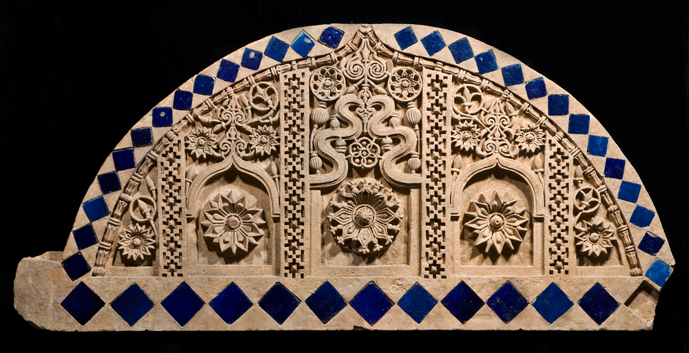 Tympanum India, Sindh or Rajasthan, late 16th- early 17th century Sandstone carved and set with glazed ceramic tiles 75 x 160 x 9 cm Rossi & Rossi, TEFAF 2014 Stand no. 166 