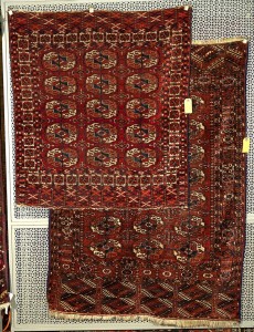 Lot 825, Two Turkoman Rugs, ca. 1900, 3 ft. 7 in. x 3 ft. 3 in. and 5 ft. x 3 ft. 8 in. Estimate $300-500