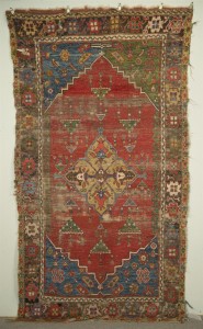 Lot 872, Konya rug, Turkey, ca. 1800, 8 ft. 2 in. x 4 ft. 6 in. Provenance: Collection of Grover Schiltz, Chicago, IL Estimate $1,000-2,000