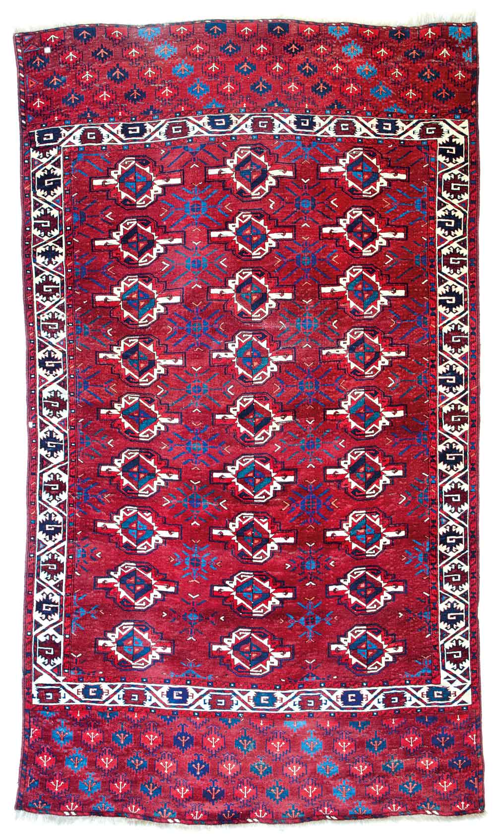 Lot 124, Yomut main carpet, Turkmenistan circa 1800, 9ft. 2in. x 5ft. 3in. Estimate: € 50,000 – 70,000