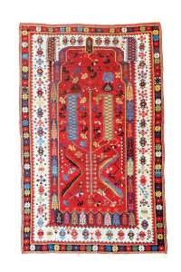 Lot 150: Melas prayer rug, Turkey circa 1840, 5ft. 8in. x 3ft. 7in. Estimate: € 7,000 – 9,000