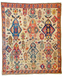 Lot 169: Azerbaijan carpet, Azerbaijan 18th century, 8ft. 6in. x 7ft. Estimate: € 15,000 – 20,000