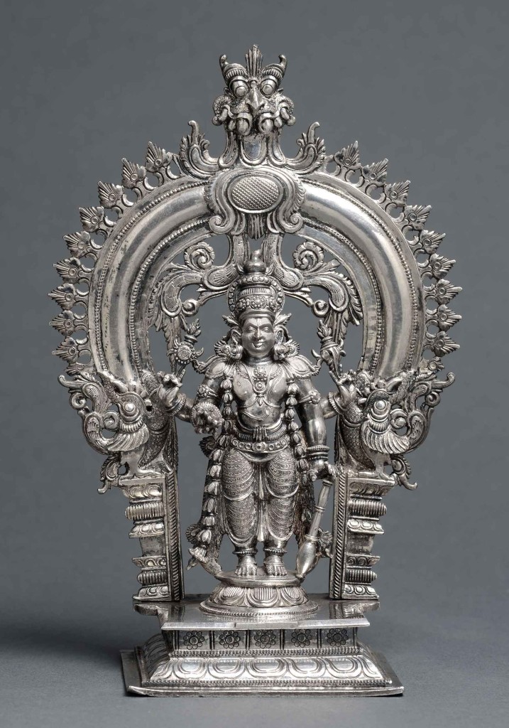 Tefaf Polak-works-of-art--A-silver-standing-Vishnu--Height-14-cm-India,-Kerala,-18th-century