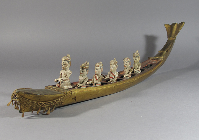 Lot 274, A painted wood model of a river boat, (Laung), Burma, Late 19th Century