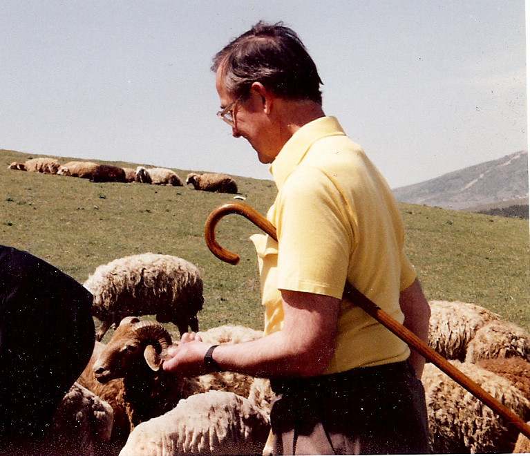 E.B. Ned Long, doing field work.' in April 1989 near Shemaka, Azerbaijan during the Textile Museum trip to the USSR