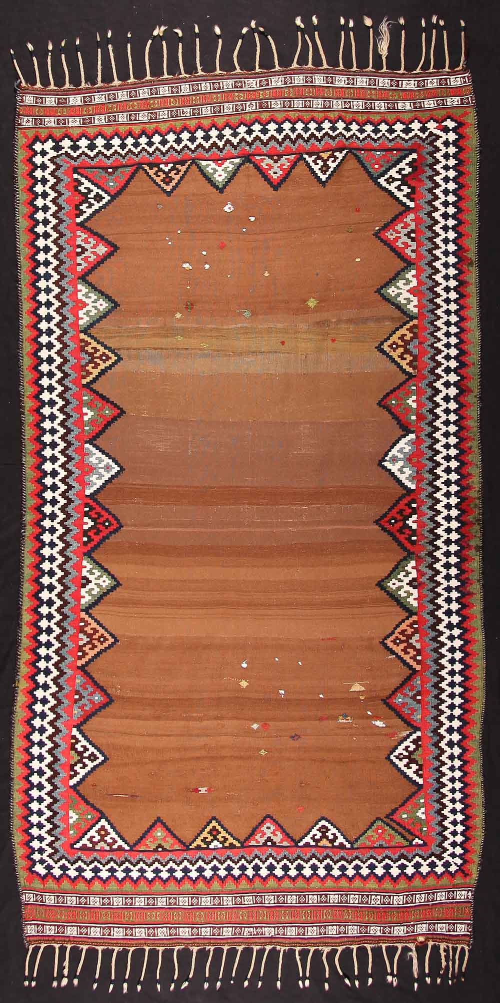 Kilim, late 19th century South-Persia, Fars region, Ghashghai nomads 154 x 280 cm. Neiriz Collection on view in 100 Kilims at Halle  