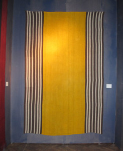 Pardeh (curtain), around 1900, made from 7 parts East-Anatolia, Kurdish 215 x 328 cm. Such a Pardeh was used as a room divider when nomads received guests in their tents, with men and women sitting seperated on each side of the curtain. 100 Kilims, Neiriz Collection