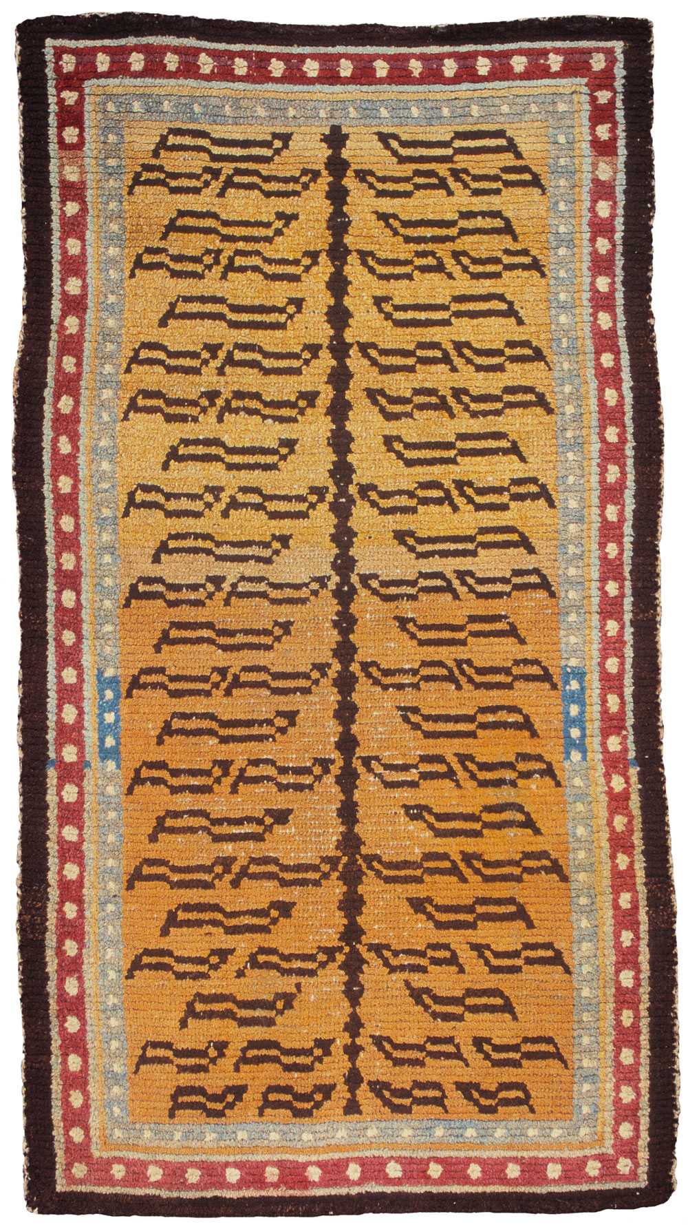 Tibetan rugs at Cologne Fine Art 2014, Tiger Rug with double pearl border, 19th century, 137 x 78 cm