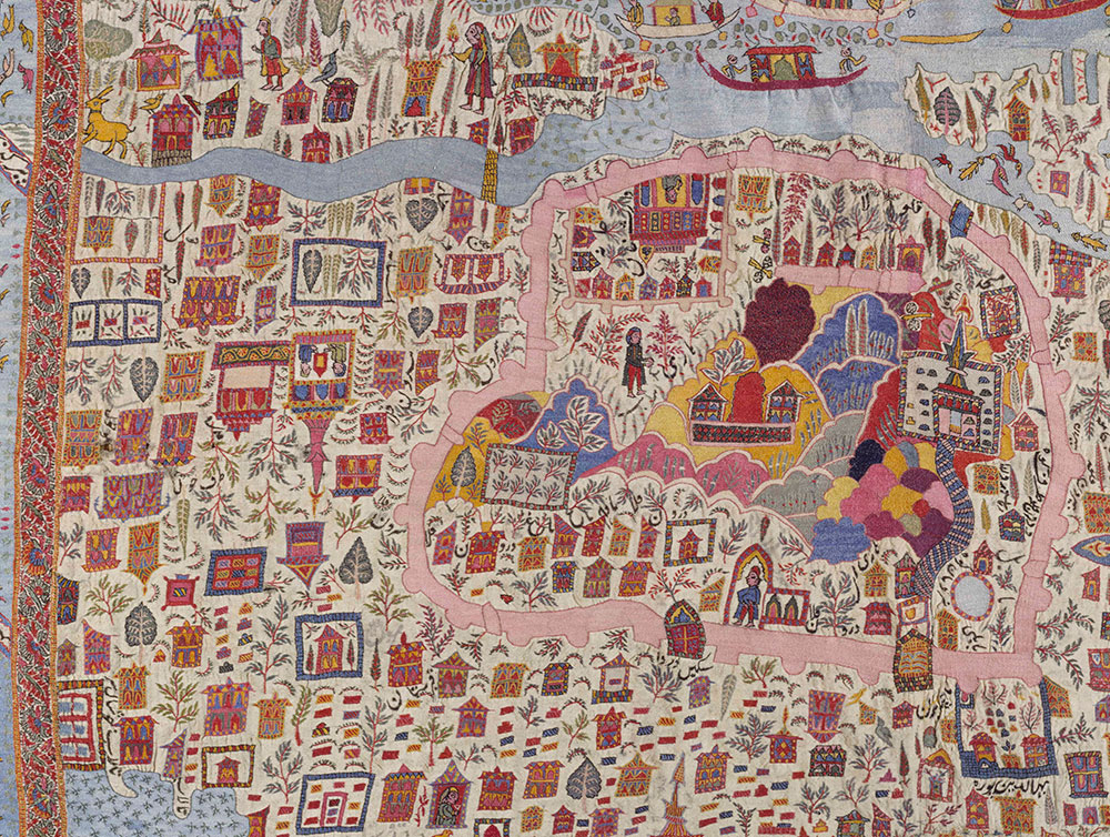 Map shawl, woollen embroidery, Kashmir, 19th century, Victoria and Albert Museum, London