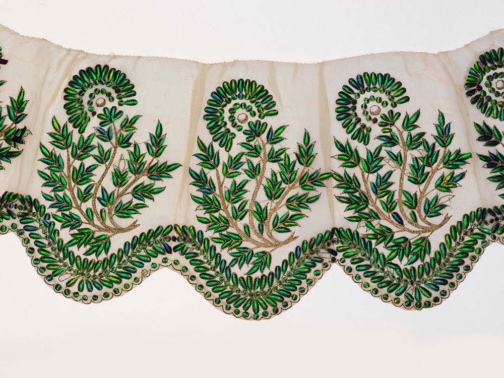 Muslin border embroidered with beetle wings, probably Hyderabad, 19th century, Victoria and Albert Museum, London