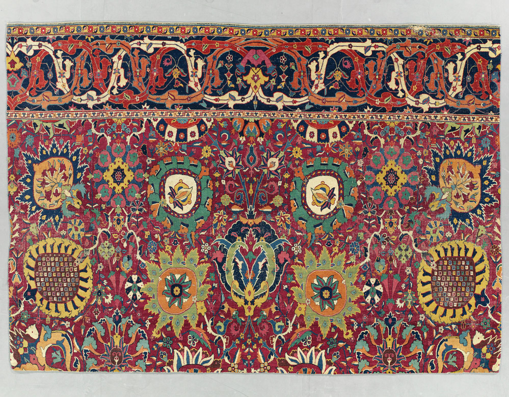 Kerman ‘vase’ carpet fragment, southeast Persia, early 17th century. 2.86 x 2.05m (9’5” x 6’9”). £250,000-350,000