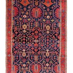 Karaja, Persia, second half 19th century,13ft. 11in. x 7ft 1in. Lot 53, Azadi Collection, Austrian Auction Company, 19th November, estimate: € 25.000 – 35.000. This carpet is a distant relative of the Heriz, Karaja and Serapi carpets of the late 19th century, all of which captured the best aspects of Persian classical carpet design but within a strong local vernacular style. It is interesting to note that the designs seen at the extreme ends of the field are much more hooked and Caucasian in character. Conservatively dated to the second half of the 19th century, full pile carpets of this age do not unusually appear at auction.