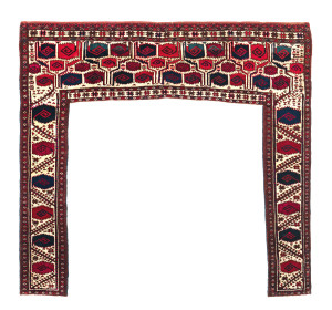 Salor kapunuk, Turkmenistan, mid 19th century, 4ft. 2in. x 4ft. 6in. Lot 195, Austrian Auction Company, 19th November, estimate: € 35.000 – 45.000. If Salors were once considered rare, then Salor kapunuks were almost unknown. There are approximately eight known, including one in the V&A, London and another in the Russain Ethnographic museum. Most the examples have similar designs and colours, and may range in date from mid-19th century to 18th century. There was one on the market in the last few years, which still had its fine tassels attached, however this example has a beautiful range of colours, including the use of two colours of silk, and movement in the drawing which suggests that it is earlier in the 19th century than later. In comparison to previous auction results and prices on the private market, this does not appear expensive.