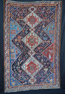 Qashqa'i rug with stylised creatures, 19th century. Brian MacDonald