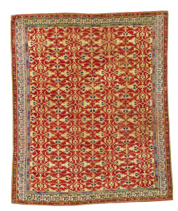 Lot 122, Ushak Lotto arabesque carpet, 16th century, est. £30-40,000, sold for £81,250 ($106,830), Alexander collection, Sotheby’s London, Rugs and Carpets, 7 November 2017