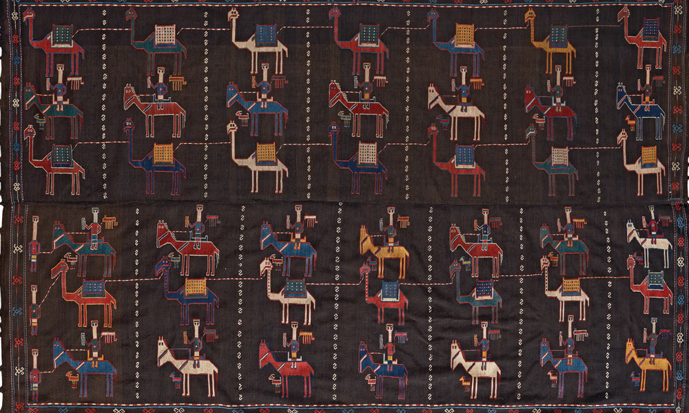 Shadda (detail), Karabagh region, southwest Caucasus, early 19th century. Wool with cotton highlights, supplementary weft weave on plainwoven foundation, 1.65 x 2.83 m (5' 5" x 9' 3" ). Wincor collection