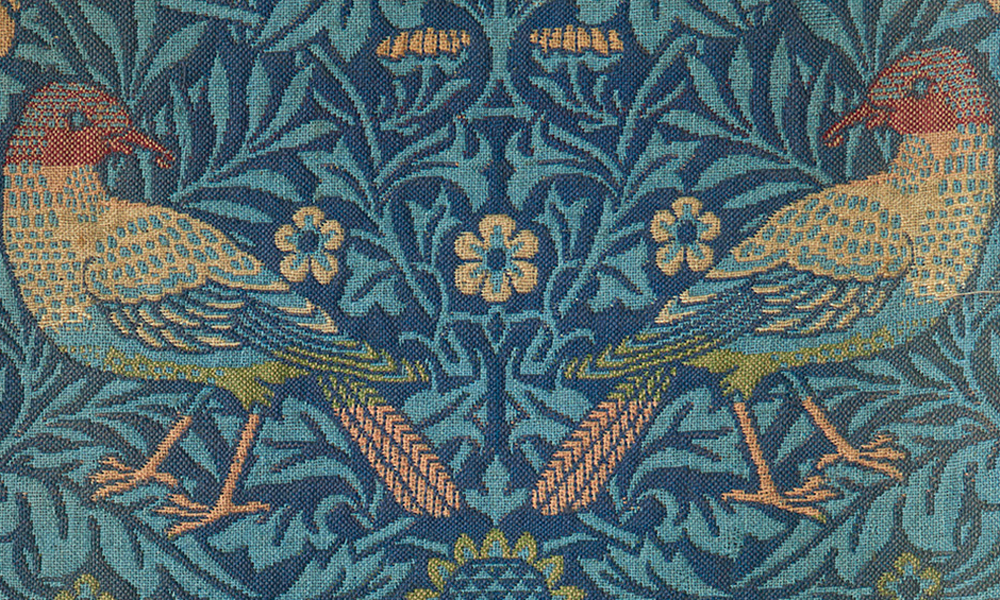Bird, furnishing fabric of jacquard-woven woollen double cloth (detail), designed by William Morris for Morris & Co. in 1877-78, woven at either the Queen Square or Merton Abbey workshops. 0.55 x 2.74 m (1' 10" x 9' 0"). Anthony Hazledine, Oxfordshire