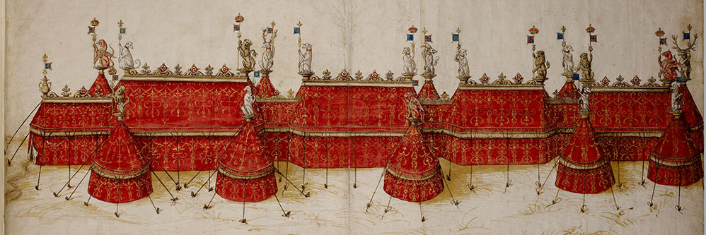 Tent design, probably for the 'Field of Cloth of Gold', 16th century. Watercolour on paper. British Library, London, Cotton MS Augustus III, fol. 18